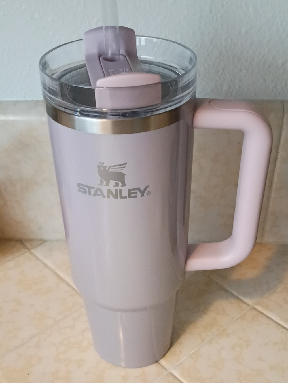 Stanley Light Purple Travel Mug with Handle and Clear Button Lid